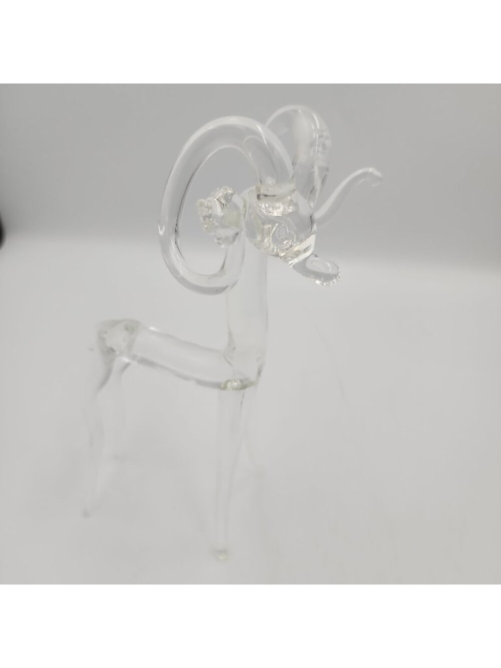 Cool MCM Hand Blown Clear Art Glass Ram 7" Tall